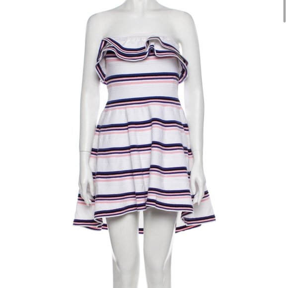 MSGM Stripe Strapless Ruffle Mini Dress - Picture 1 of 14